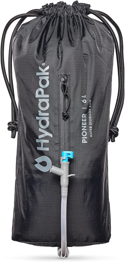 Hydrapak Pioneer - Collapsible Water Storage and Dispensing System (6L or 10L) - BPA & PVC Free Camping Hydration Bladder/Reservoir and Sleeve, Black