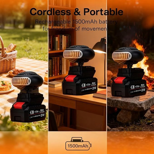 Battery Powered Space Heater With Anti-Tilt Protection,Battery Heater,Quiet Long Heating,1500mah Portable Battery Operated Heaters For Car,Office,Indoor,Camping (Two batteries)