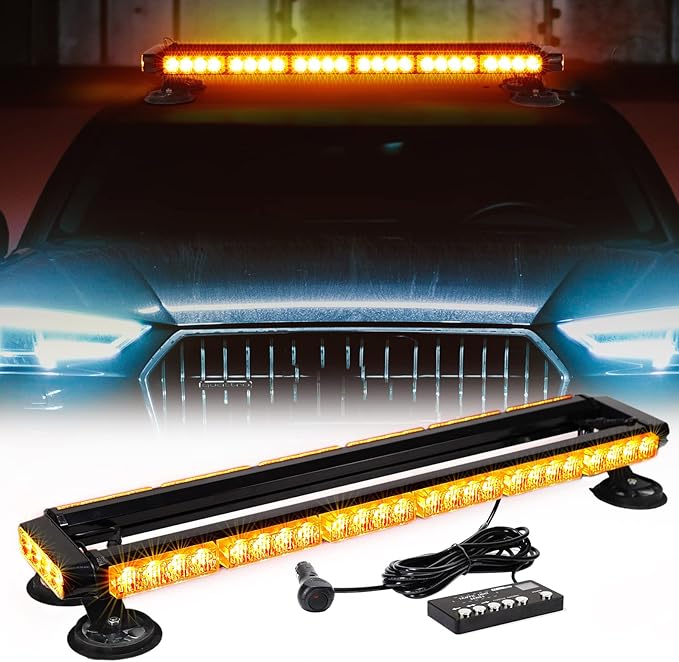 WINECO Amber 29.5" LED Rooftop Strobe Lights Bar, Double Side Flashing Emergency Hazard Caution Warning Beacon Lightbar w/Magnetic Base for Construction Vehicles Tow Trucks Vans Tractor Snowplow…