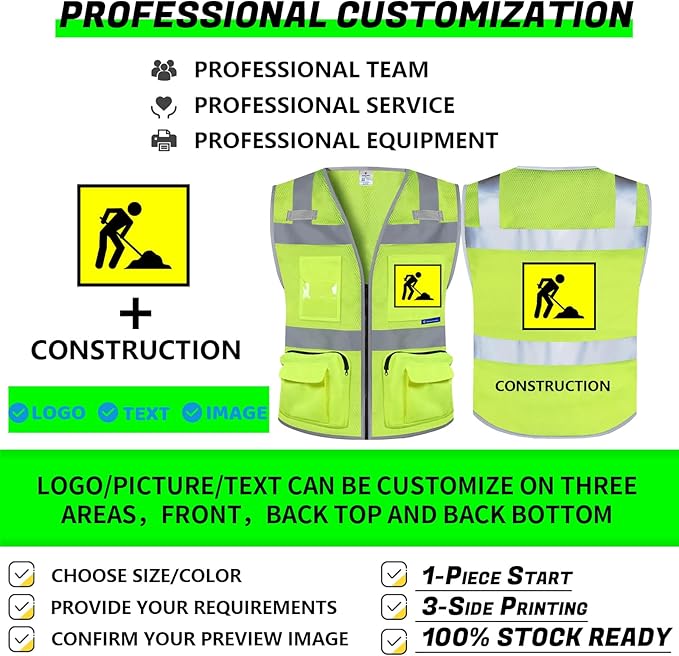 BeautyWill Custom Logo Safety Vest Class 2 High Visibility Reflective Vest for Men - Personalized Logo Team Vest