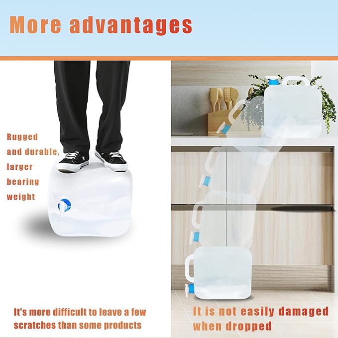 Collapsible Water Container with Spigot, Camping Water Storage Carrier Jug BPA-Free for Outdoors Hiking Backpack & Survival Kit, Foldable Portable Canteen 1.3/2.6/3.9/5.3 Gallon (2.6 Gallon, 1-pack)