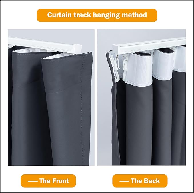 Room Divider Curtains Blackout Ceiling Track Curtain with Hook Wall Mount Sliding Door Curtains Ceiling Mount Extra Wide Curtain Wall Divider for Room Separation (Grey, W100 x H108 Inch)