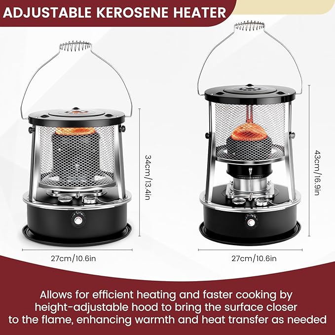 10,000 BTU Kerosene Heater, Kerosene Heaters for Indoor Use, Non Electric Portable 2 in 1 Stove & Heater for Camping, Garage, Home, and Emergency Use