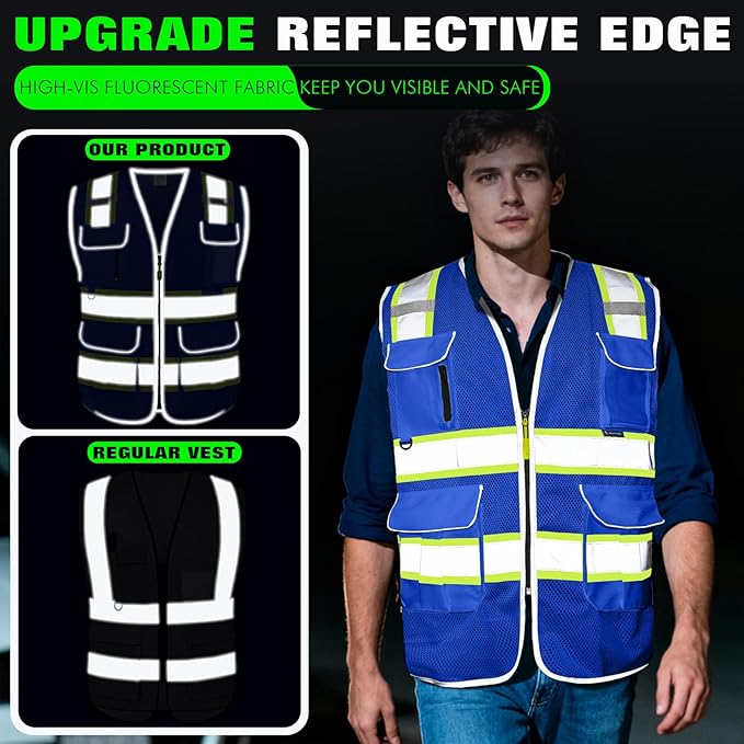 BeautyWill 10 Pack Custom Logo Safety Vest ANSI Class 2 High Visibility Reflective Vest Personalized Construction Vest Bulk
