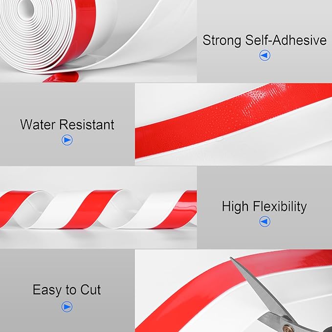ToLanbbt Weather Stripping Silicone Door Seal Strip 3 in x 20 ft Door Draft Stopper Self Adhesive Tape, Side & Bottom Gaps Insulation Strip for Glass Shower Sliding Window, White