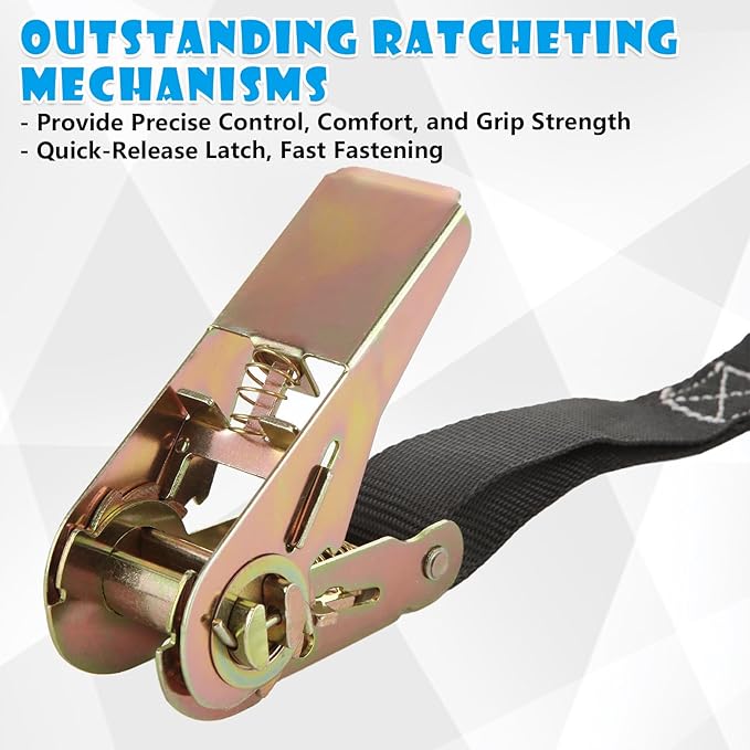 6 Pcs 1 Inch Ratchet Straps Heavy Duty 20ft Tie Down Strap Ratchet with Hooks, 2200 LBS Break Strength, Black Cargo Ratchet Straps for Motorcycle Straps Tie Downs, Appliances, Equipment