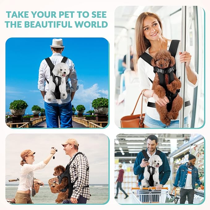 Lukovee Dog Backpack Carrier, Legs Out Easy-fit Dog Front Carrier for Small Medium Dogs,Adjustable Hands Free Dog Chest Carrier for Hiking Cycling (Black,X-Large)