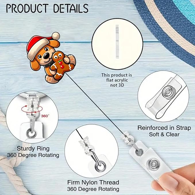 Christmas Gingerbread Man Dog Badge Reel Winter Nurse Badge Clip for Name Tag Decor Retractable Badge Reels with Acrylic Alligator Clip Xmas Cute Badge Holder for Medical Worker