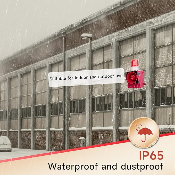Industrial Siren Alarm 130dB Loud Horn 45watt Adjustable Volume and Tone Outdoor Emergency Strobe Security Alarm System with Plug for Factory, Warehouse, School, Office, Shipyard AC110V-120V