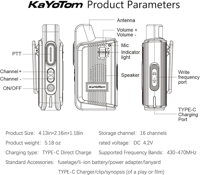KaYoTom Walkie Talkies Long Range Rechargeable 2-Way Radios UHF Handheld Transceiver Walky Talky,Radio Handheld Waly Talky,Compact Suitable for Outdoor Sports,Team Activities（2 Pack