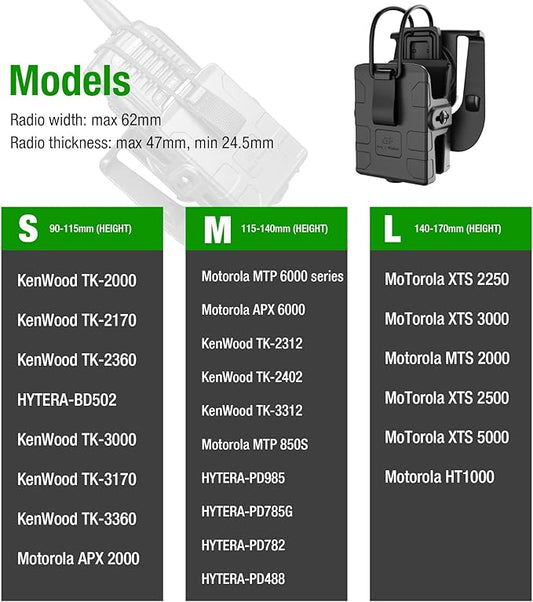 GUN & FLOWER Black Universal Radio Holster Compatible with Motorola APX6000, XTS5000, Kenwood TK-2000, Hytera丨Adjustable Paddle for Two-Way Walkie Talkies丨Hard Shell Protection