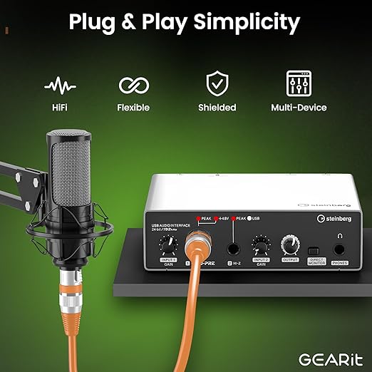 GEARit XLR Male to Female Microphone Cable (100 Feet, 1 Pack) 3-Pin Balanced Shielded Mixer, Recording Studio, Podcast - Orange
