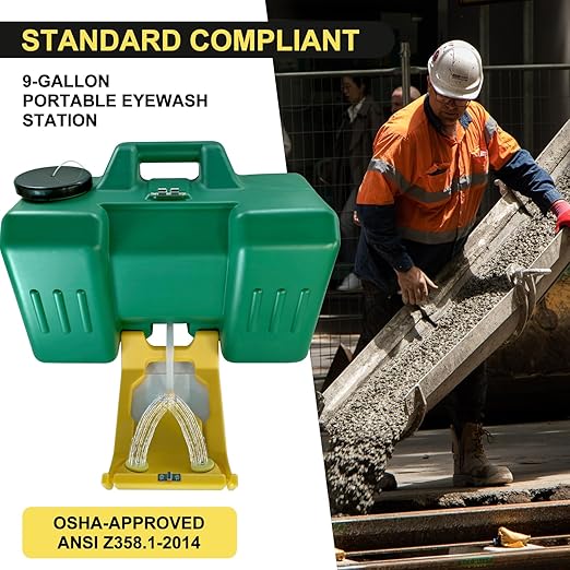 9-Gallon Portable Eye Wash Station OSHA-Approved, Includes Station Sign and 2 Inspection Tags, Wall Mount Eyewash Station, Emergency Eye Washing Station, First Aid Eye Wash Units for Workplace Safety
