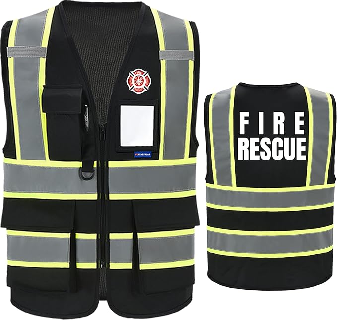AYKRM Security Vest for Men Women 7 Pockets High Visibility Reflective Safety Vest Front Zipper Meets ANSI/ISEA