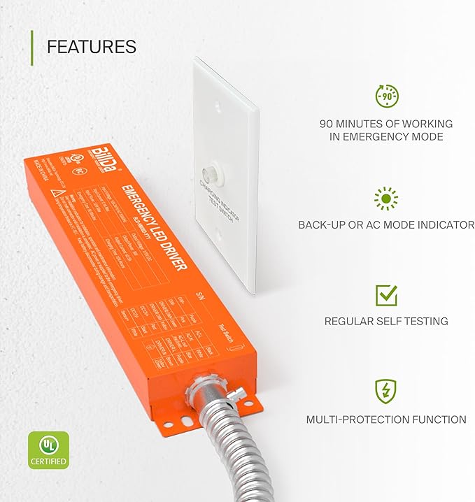 ASD Battery Back-Up Kit 8W - Suitable for LED Commercial Downlights ASD-CDL7, CD-P, CD-T - 90 Minutes Emergency Battery, 5000 Cycles of Standard Charge & Discharge - Damp Rated, UL Certified