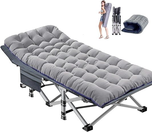 DoCred Oversized XXL Folding Camping Cot with Mattress, Heavy Duty Sleeping Cot Bed Portable Adults Outdoor Bed with Carry Bag, Travel Camp Cots