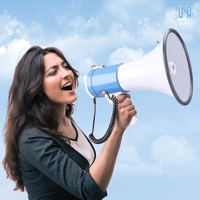 50 Watt Professional Bluetooth Megaphone Bullhorn Speaker with Rechargeable Battery & Portable Strap - Siren and Recording - USB/SD/AUX Input - for Police, Cheerleading, Outdoor