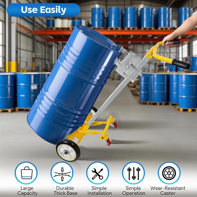 55 Gallon Drum Dolly, Upgraded Heavy-Duty Bucket Dolly with Wheels, 1200lbs Steel Barrel Drum Dollies for Garages Warehouse Workshopp