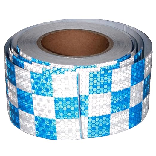 Reflective Tape Blue White 3 inch Wide, Outdoor Waterproof High Visibility Hazard Warning Industrial Marking Tape (68 feet)
