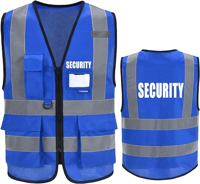 Reflective Security Safety Vests Heavy Duty with 7 Pockets and Front Zipper