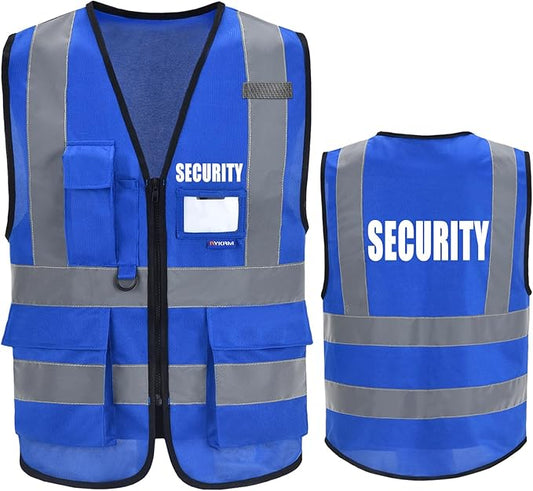 Reflective Security Safety Vests Heavy Duty with 7 Pockets and Front Zipper