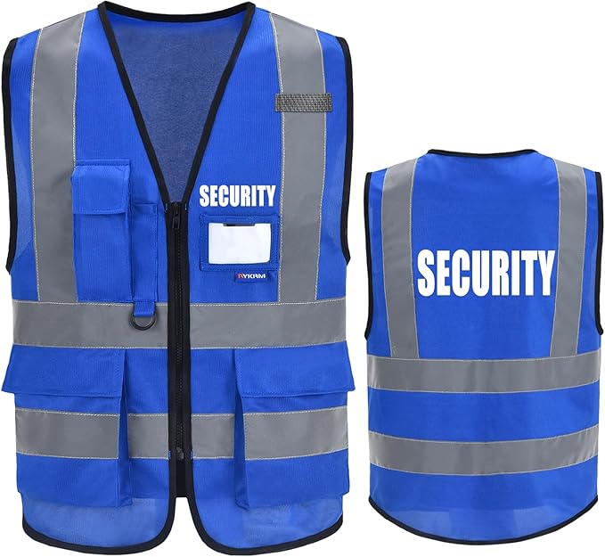 Reflective Security Safety Vests Heavy Duty with 7 Pockets and Front Zipper
