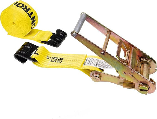 US Cargo Control 3 Inch Flat Hook Ratchet Strap, 3 Inch x 30 Foot, Heavy Duty Ratchet Strap with Flat Hooks, 5,400 lbs. Working Load Limit, Heavy Duty Tie Down Straps for Flatbed Trailer