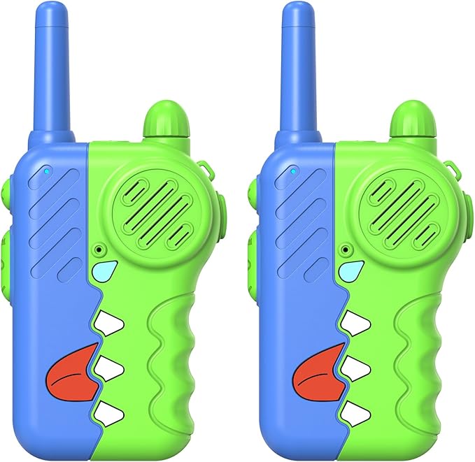 Dinosaur Walkie Talkies for Kids 2 Pack Blue - 1000 Feet Long Range, Volume Knob & Clear Sound, Durable Kids Walkie Talkies with Flashlight - Toys for Ages 3-12 Boys and Girls (3AAA Battery Operated)
