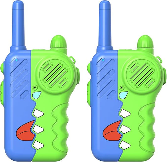 Dinosaur Walkie Talkies for Kids 2 Pack Blue - 1000 Feet Long Range, Volume Knob & Clear Sound, Durable Kids Walkie Talkies with Flashlight - Toys for Ages 3-12 Boys and Girls (3AAA Battery Operated)