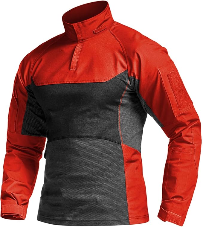 CQR Men's Combat Shirt Tactical 1/4 Zip Long Sleeve Military BDU Shirts Camo EDC Top with Pockets