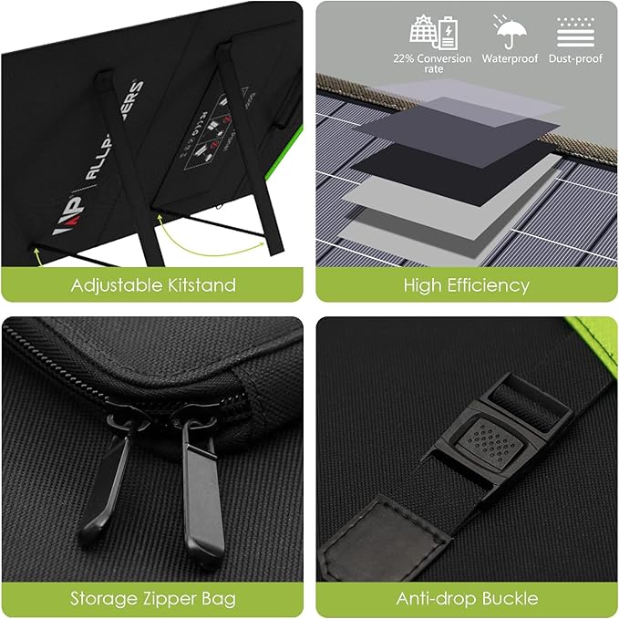 ALLPOWERS SP029 140W Portable Solar Panel Charger for Laptop Cellphone, Waterproof IP65 Foldable Solar Panel with 5 Output, for Solar Generator, Power Bank, 12V Car Battery