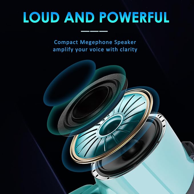 MyMealivos 20W Megaphone Bullhorn, Built in Siren & 240s Recording, 5.4"×8.6" Portable Megaphone with Volume Control Cover Up to 300 feet+ for Indoor and Outdoor Activities(Teal)