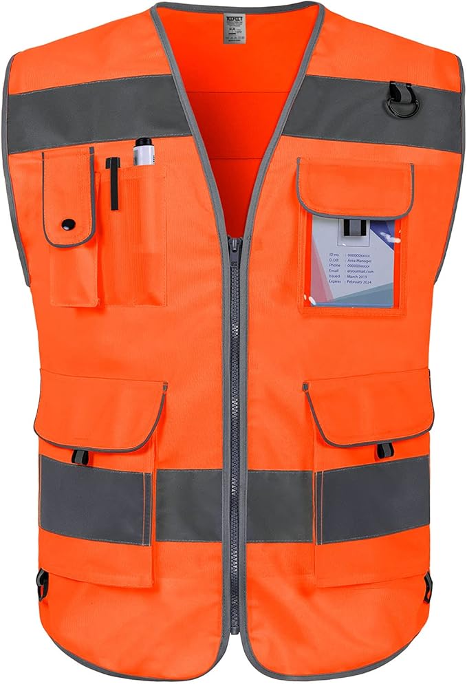 TCCFCCT Safety Vest 9 Pockets High Visibility Reflective Safety Vest for Men Women, Hi Vis Work Vest with Reinforced Sewing, Durable to Use, Meets ANSI/ISEA Standards, (Orange, 3X-Large)
