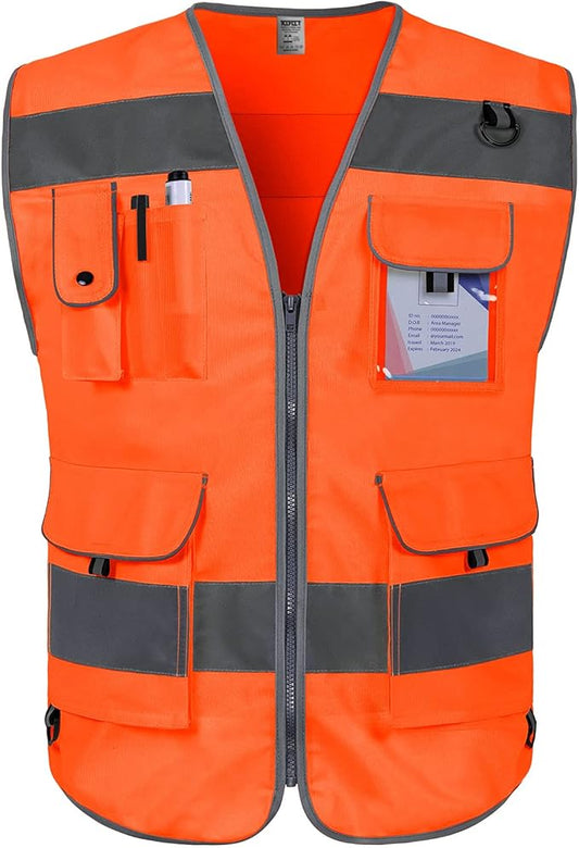 TCCFCCT Safety Vest 9 Pockets High Visibility Reflective Safety Vest for Men Women, Hi Vis Work Vest with Reinforced Sewing, Durable to Use, Meets ANSI/ISEA Standards, (Orange, 3X-Large)