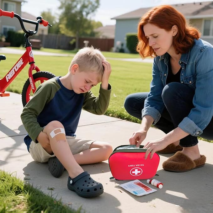 First Aid Kit 196 Piece Waterproof Hard Shell Portable Survival Kit for Home, Camping, Cars, Hiking, Travel, Outdoor, Adventure Emergency Medical Kits (Red)