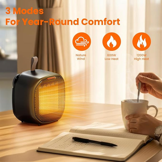 ZAFRO 1200W Portable Ceramic Space Heater for Indoor Use, 3 Modes Thermostat Adjustable, Tip-Over & Overheat Protection, Quiet Personal Heater (<45dB) for Office Desk Bedroom,(Black)