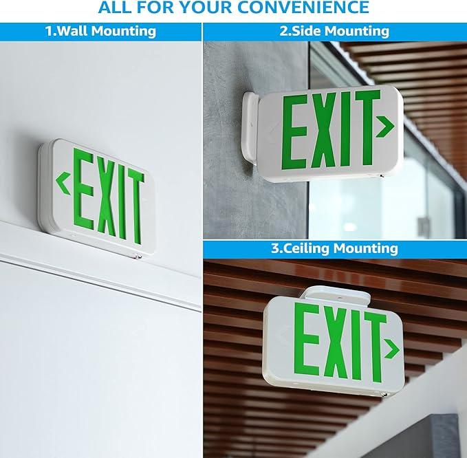TORCHSTAR LED Exit Sign, Emergency Exit Light with Battery Backup, Double Face, UL 924, AC 120/277V, Damp Location, Hardwired Green Letter Exit Lights for Business Indoor, Pack of 2