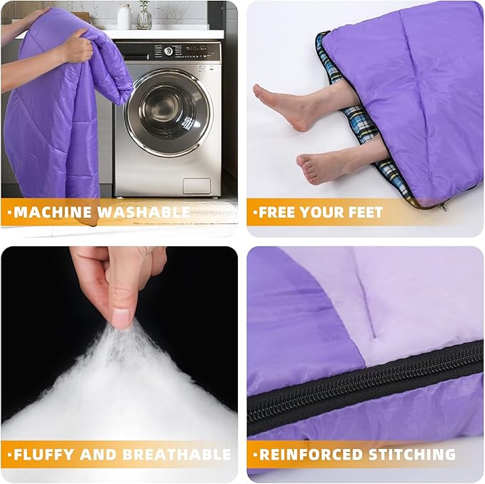 Cotton Flannel Lined Sleeping Bag for Adults Teens Kids, Cold Weather & Warm, 3 Seasons, Lightweight Compact Camping Essentials Equipment, Hiking, Outdoor, Travel