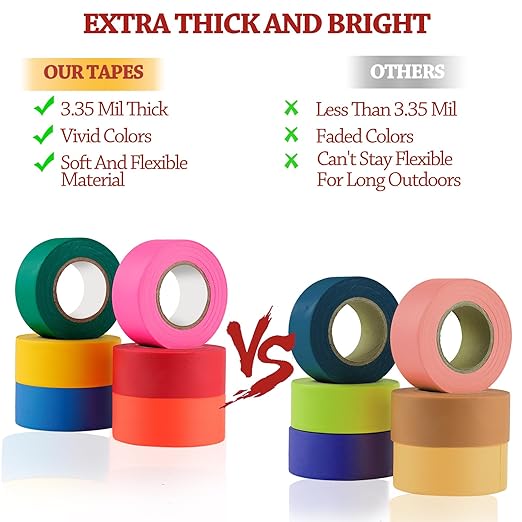 GEYYANG White Flagging Tape 6 Pack,3.35 Mil Thick, 3/16" x 98ft, Non-Adhesive Plastic Ribbon-Use As Trees Marking Tape, Boundary Marking Tape, Surveyors Tape