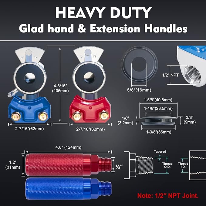 15FT Air Line Hose Kits, Dazakoot 3 in 1 Air Line for Truck Tractor Trailer, 7 Way ABS Electrical Cable and Semi AirLine Assembly with Aluminum Extension Handles and Emergency Glad Hands