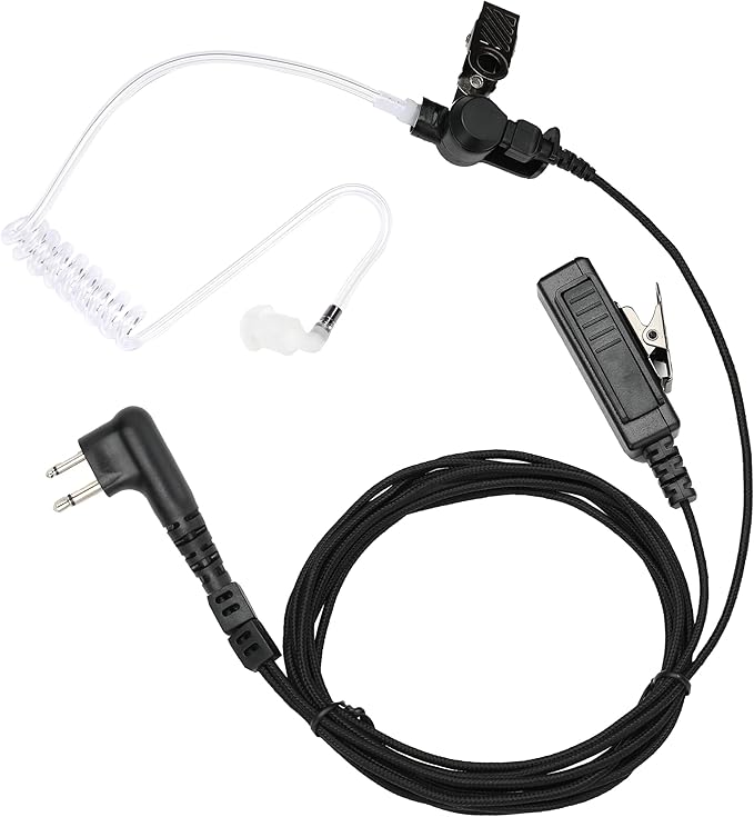 Two Way Radio Earpiece with PTT Compatible with Motorola CLS1110 CLS1410 CP185 CP200 CP200D Walkie Talkie 2 Pin Surveillance Headset with Mic Reinforced Cable (1 Pack)