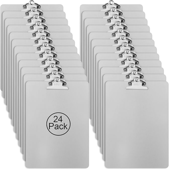 ZCZN Metal Clipboard, 24 Pack Heavy Duty Aluminum Clipboards 12 x 9 Inches, A4 Letter Sizer Document Holder with High Capacity Clip, Suitable for School, Office, Jobsite or Medical Staff, Silver