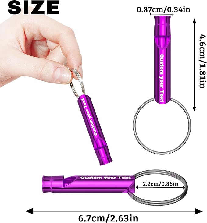 20 Pcs Custom Emergency Whistles with Keychains, Personalized Loud Safety Survival Whistle Engraved with Name/Text, Bulk Whistles for Outdoor Sports, Camping, Hiking, Boating, Hunting