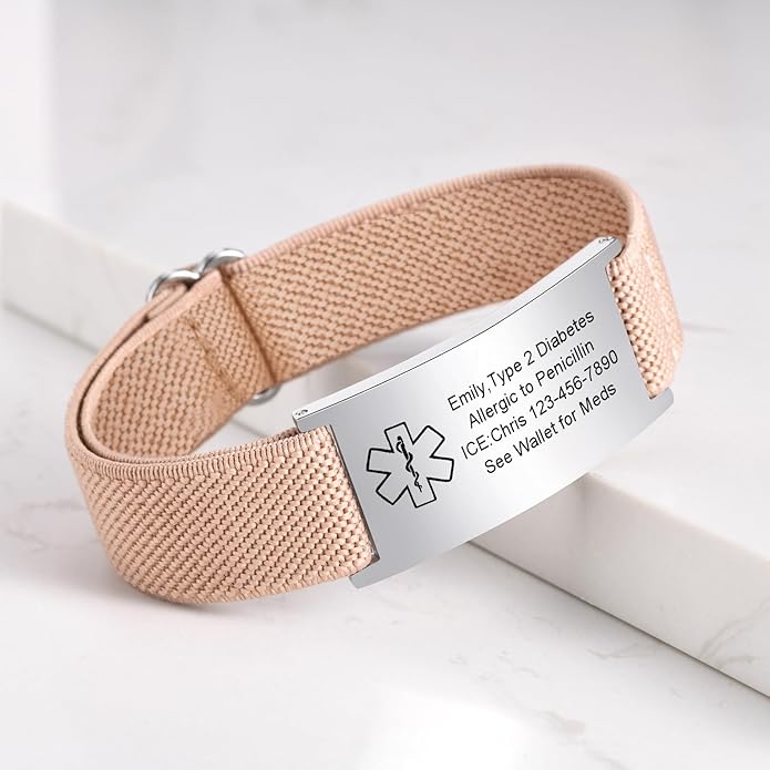 VNOX Medical Alert Bracelets for Men & Women Kids with Free Engraving Adjustable Stainless Steel Mesh Emergency Medical ID Bracelets Wristband