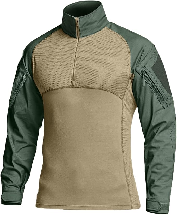 CQR Men's Combat Shirt Tactical 1/4 Zip Long Sleeve Military BDU Shirts Camo EDC Top with Pockets