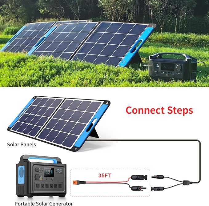 10AWG 35FT Solar to XT60i Cable 2 10 25 35 50 75 100FT Solar Connector to XT60i Adapter Cable for Portable Power Station (35FT)