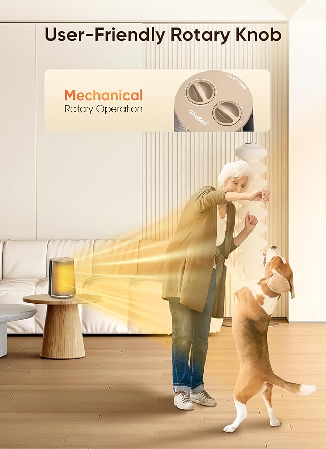 GiveBest Portable Space Heater – 1500W Quiet & Energy Efficient Overheat & Tip-Over Protection, Fast Heating PTC Technology, Ideal for Bedroom, Office & Desk Use, Gold