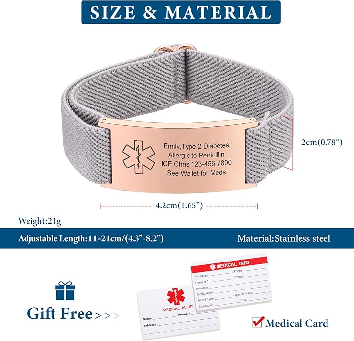 VNOX Medical Alert Bracelets for Men & Women Kids with Free Engraving Adjustable Stainless Steel Mesh Emergency Medical ID Bracelets Wristband