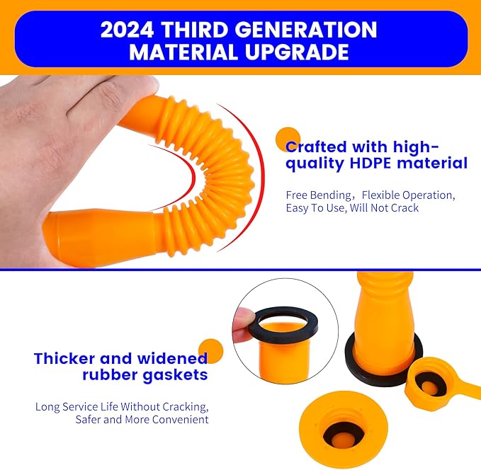 Gas Can Nozzle Replacement Set - 1/2/5/10 Gallon, Leak-Proof Spouts with Flexible Nozzles, Screw Collar Caps, Spout Cover, Base Cap, Drill Bit