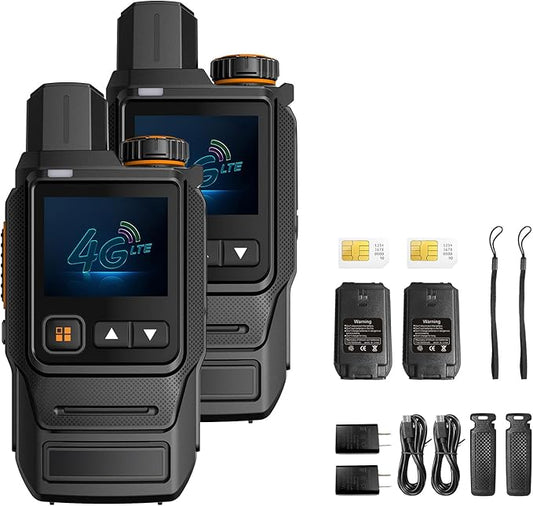 Global Walkie Talkies Unlimited Range Nationwide PTT 4G LTE PoC Two Way Radios Long Range - 5000mAh Type-C Battery with SIM Cards (2 Pack)